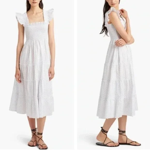 💕HILL HOUSE💕 The Ellie Nap Dress ~ White with Blue Swiss Dots Large - Picture 4 of 12